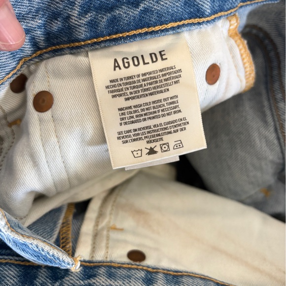 Agolde Light Blue Distressed Denim Jean Shorts - Picture 6 of 7